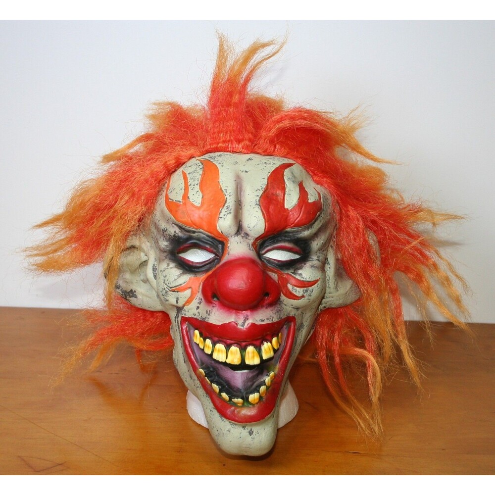 VTG Clown Mask Orange Hair Scary Rubber Halloween Cosplay Circus Creepy